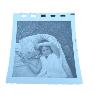 Vintage Black & White‎ Photo Little Girl Child Resting Outside In Grass 70s Pic